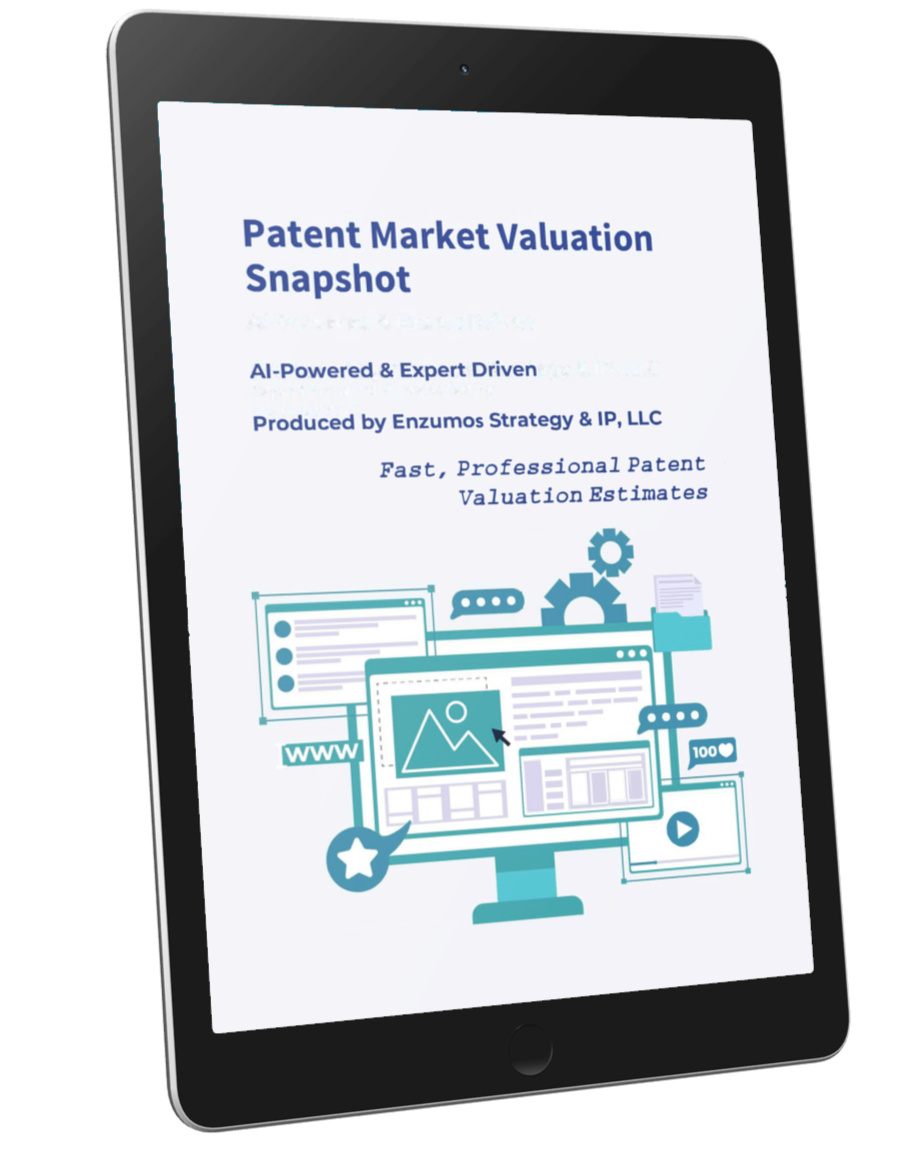 Sample Patent Market Valuation Snapshot Cover Sample Patent Market Valuation Snapshot Coverpage on a Tablet